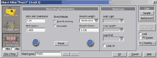 Режим Pitchshifting/Timestretching