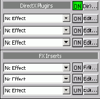 Секции подключения виртуальных модулей Effects Chainers