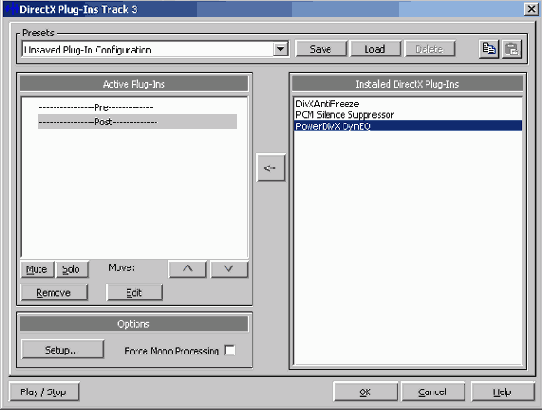 Окно DirectX Plug-Ins Track